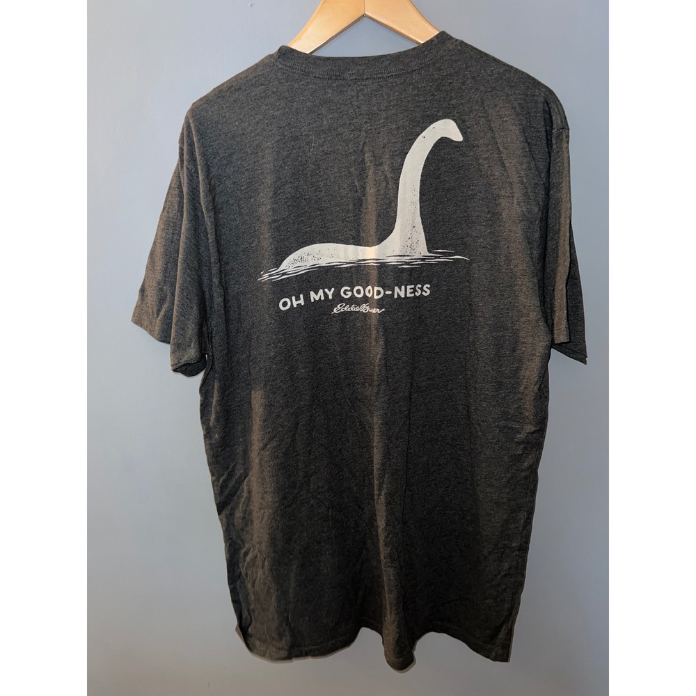 Eddie Bauer Mens Large Tall Loch Ness Monster Nessie Graphic Tee Heather Grey